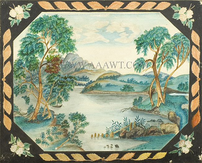 Watercolor, Waterscape, Landscape, Painted Mat
Found in Maine (Purportedly related to Campobello)
Nineteenth Century, entire view
